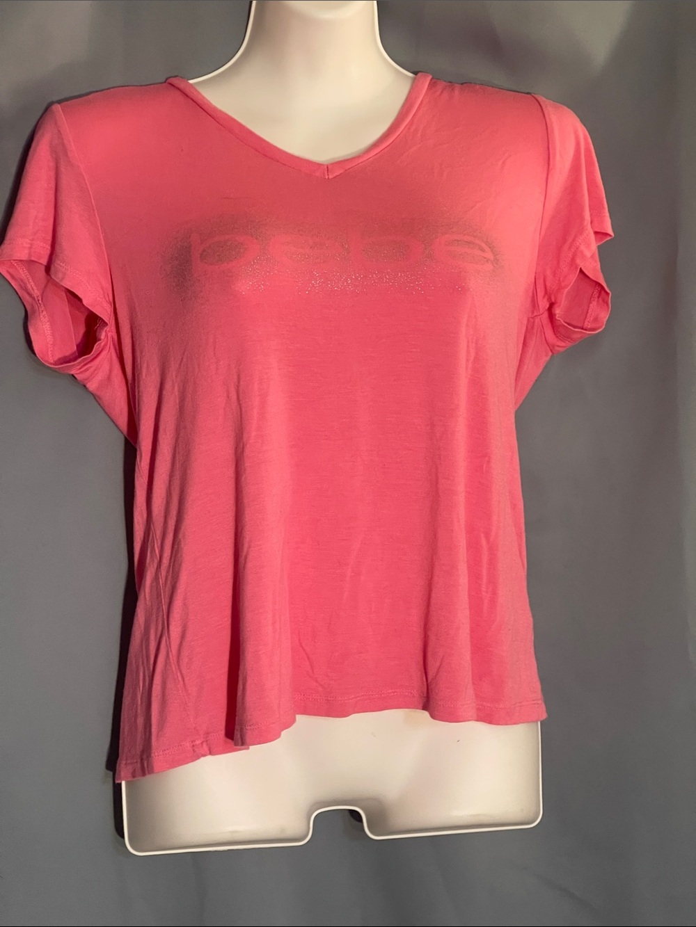 bebe Coral Pink V-Neck Short Sleeve Tee